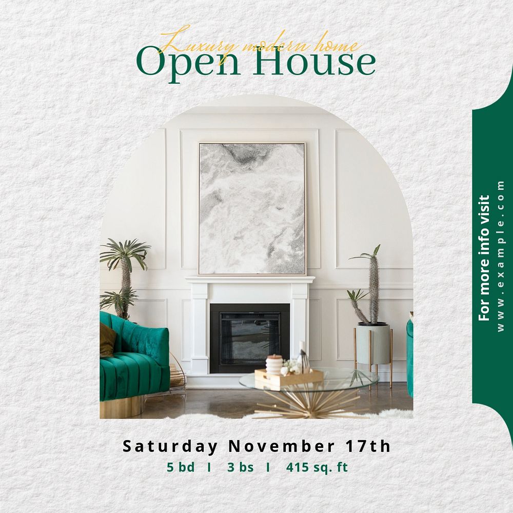 Open house Instagram post template, editable text