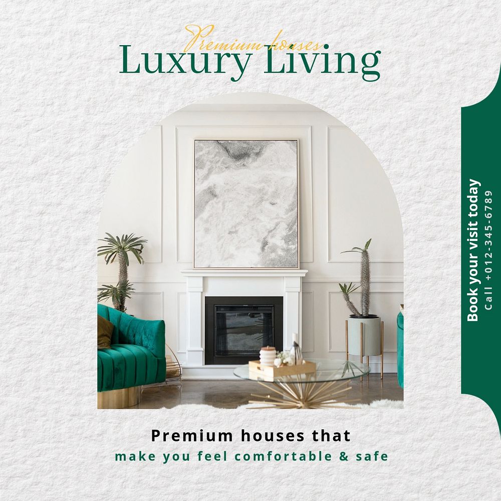 Luxury living Instagram post template, editable text