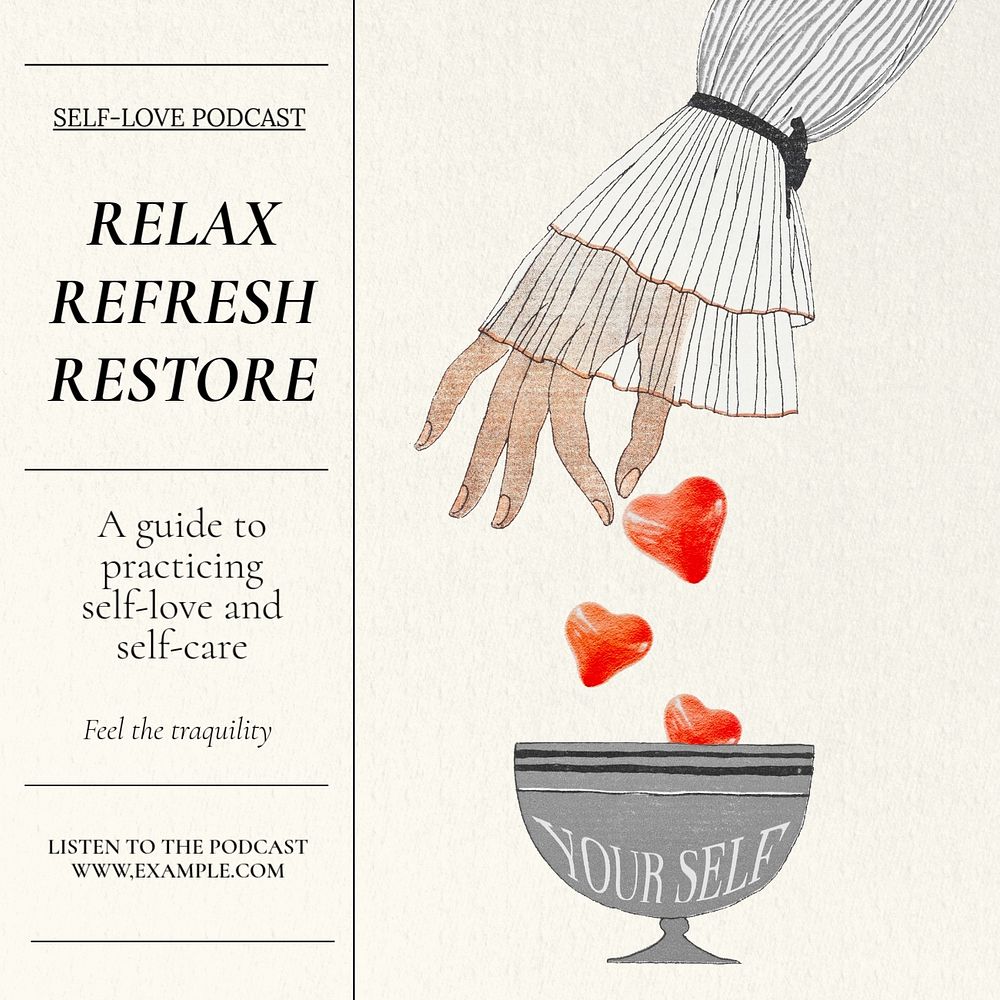 Relax, refresh & restore Instagram post template, editable text