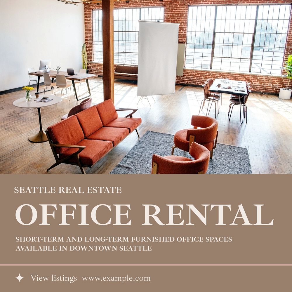 Office rental  Instagram post template, editable text