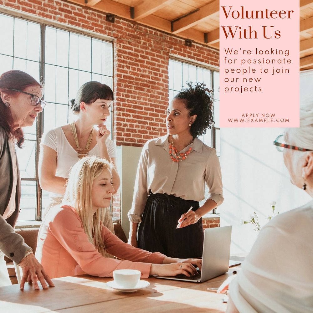 Volunteer with us   Instagram post template, editable text