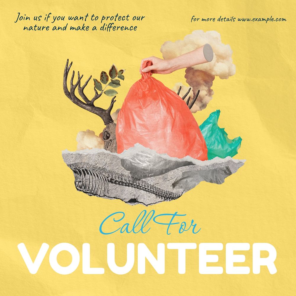 Call for volunteers   Instagram post template, editable text