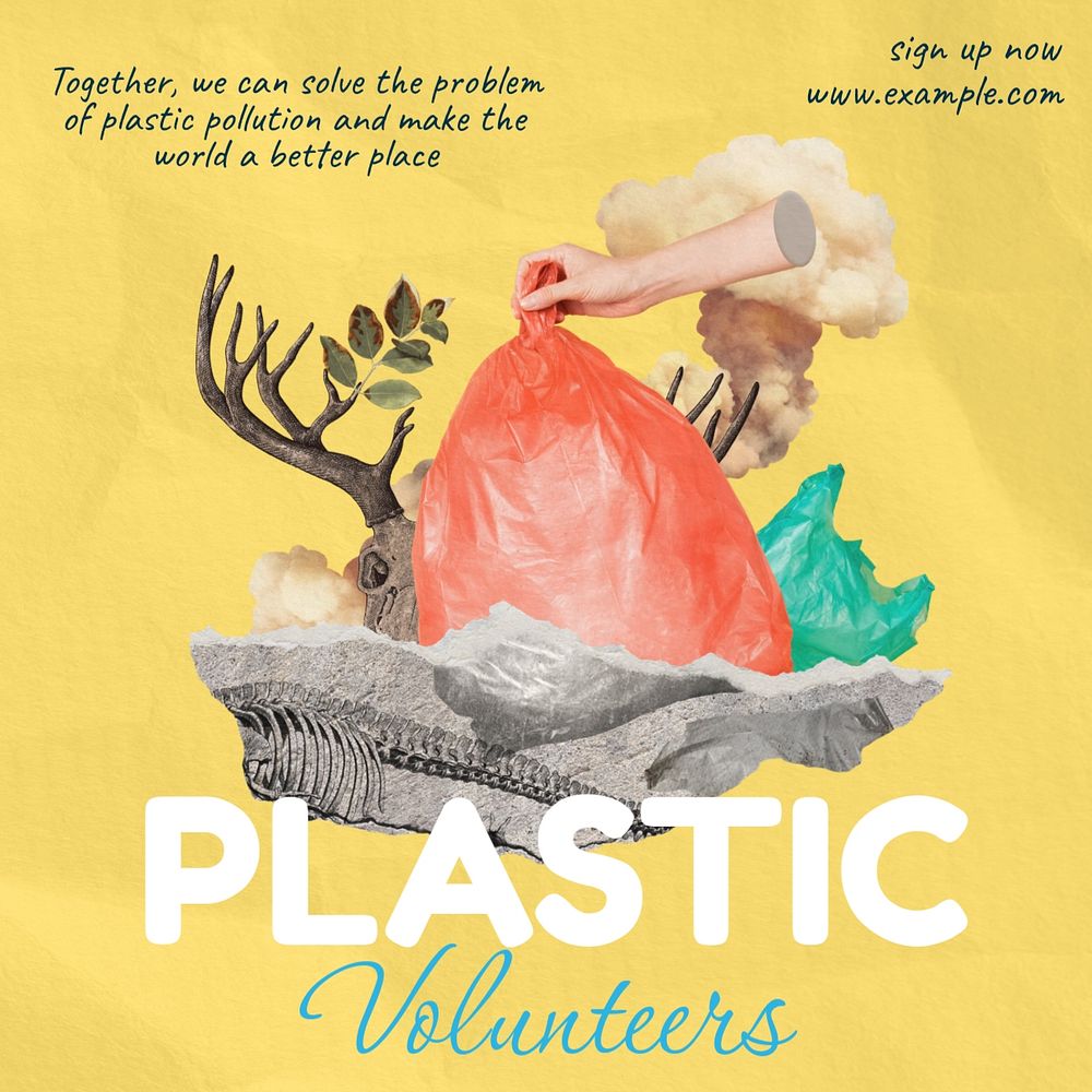 Plastic volunteers  Instagram post template, editable text