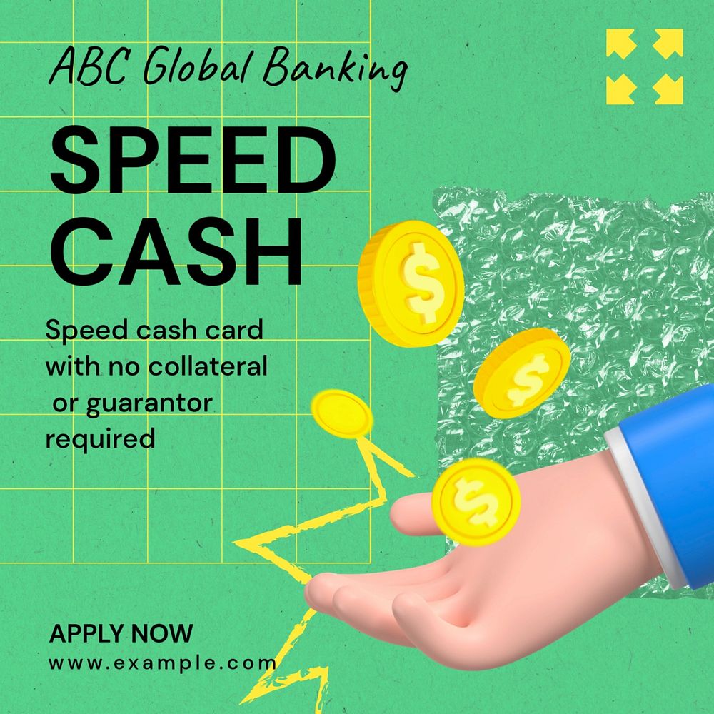 Speed cash  Instagram post template, editable text