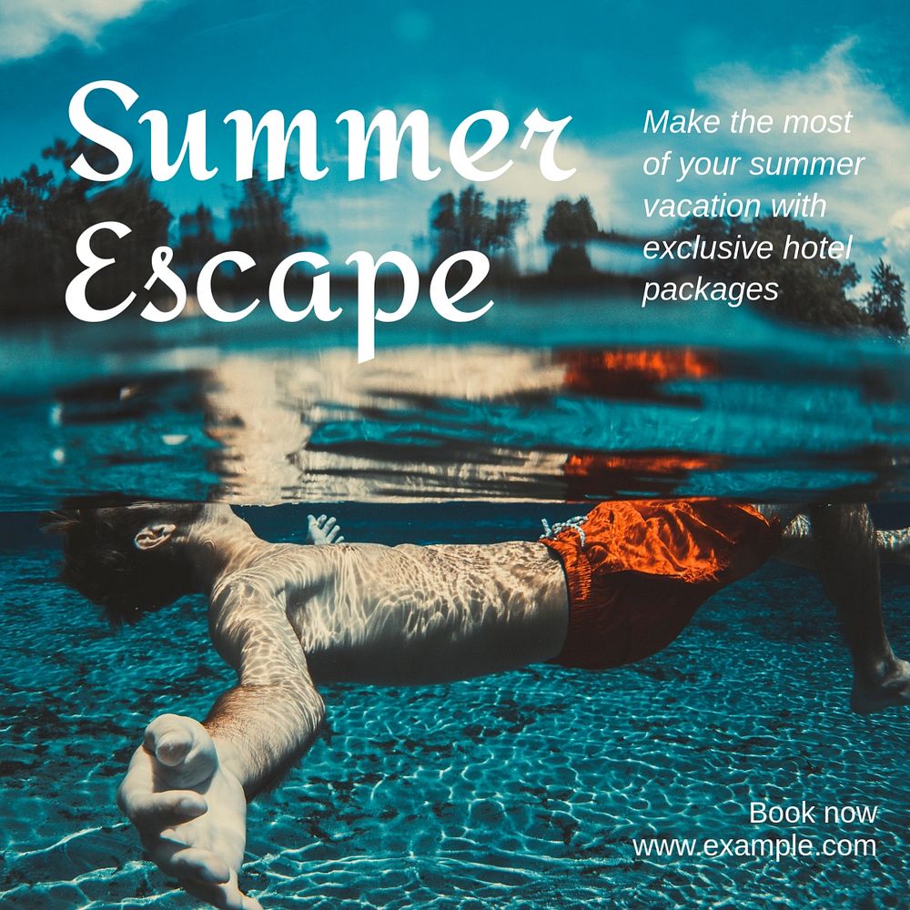 Summer escape Instagram post template, editable text