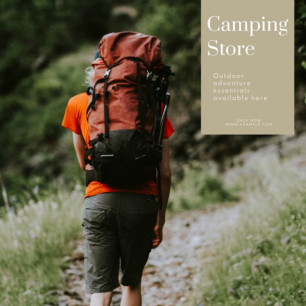 Camping store Instagram post template, editable text