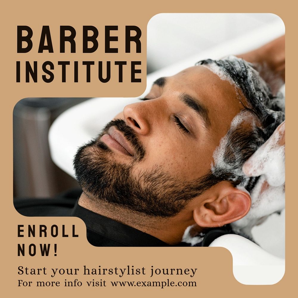 Barber institute Instagram post template, editable text