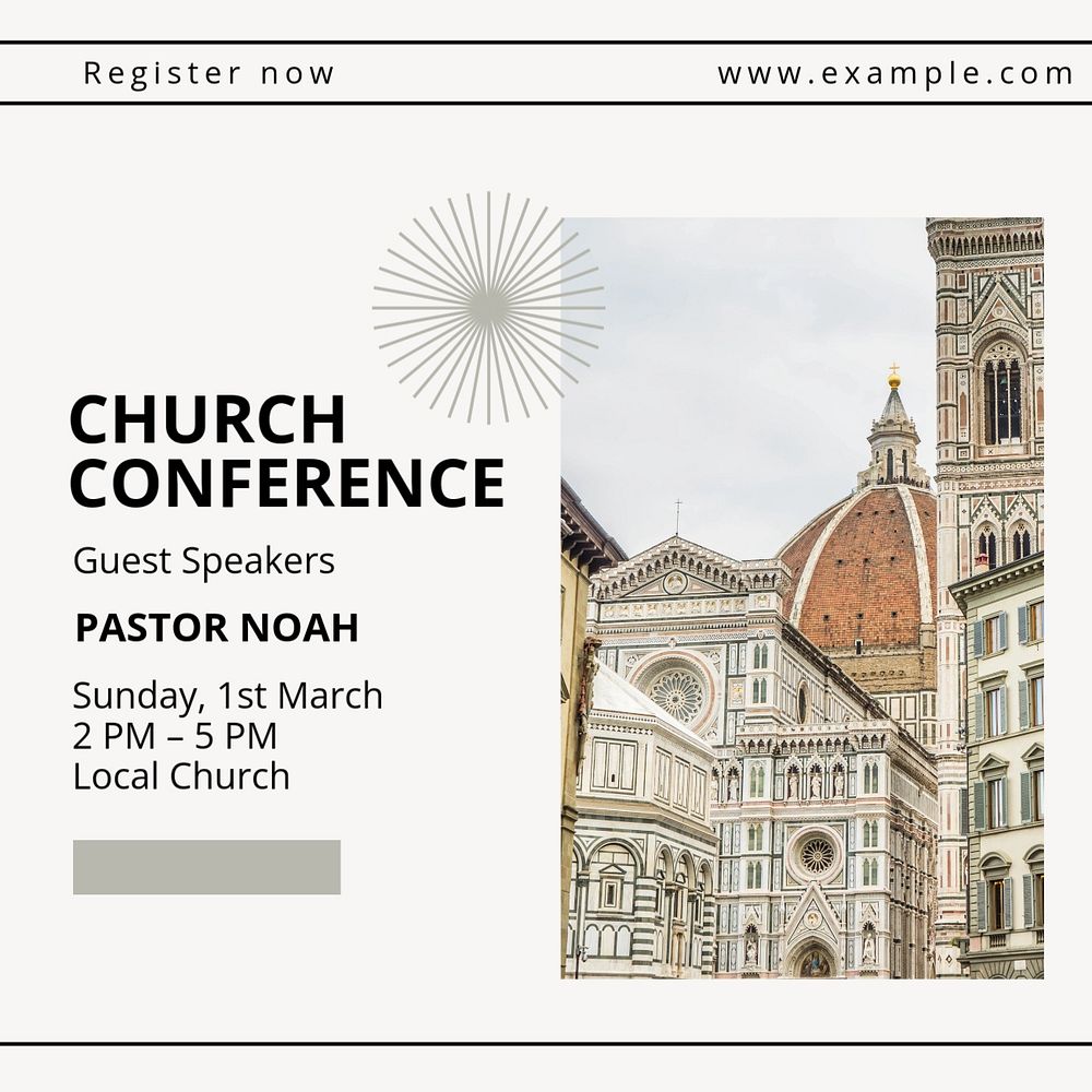 Church conference Instagram post template, editable text