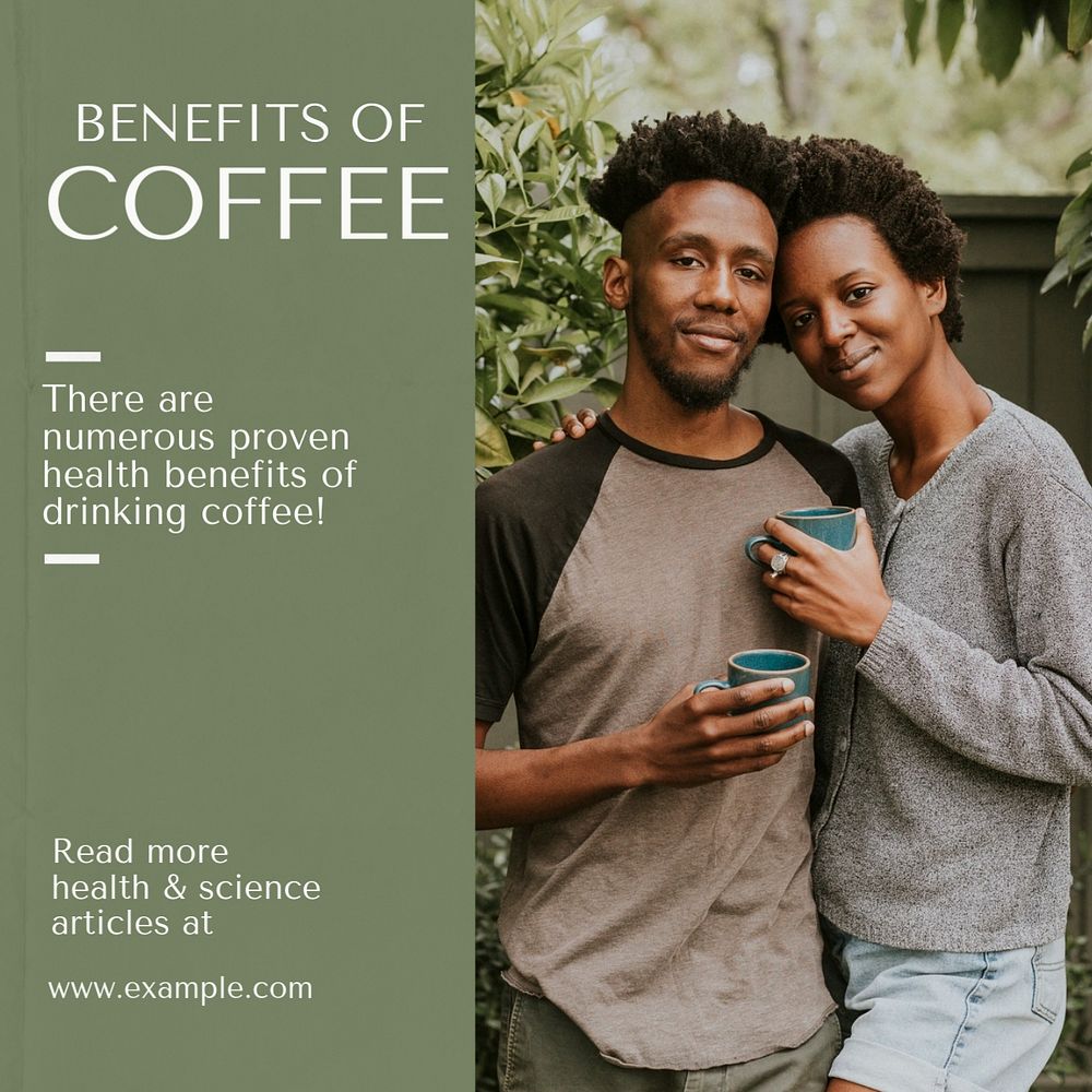 Coffee benefits Instagram post template, editable text