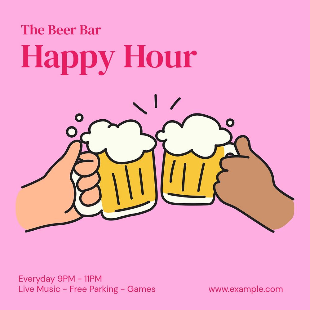 Happy hour Instagram post template, editable text