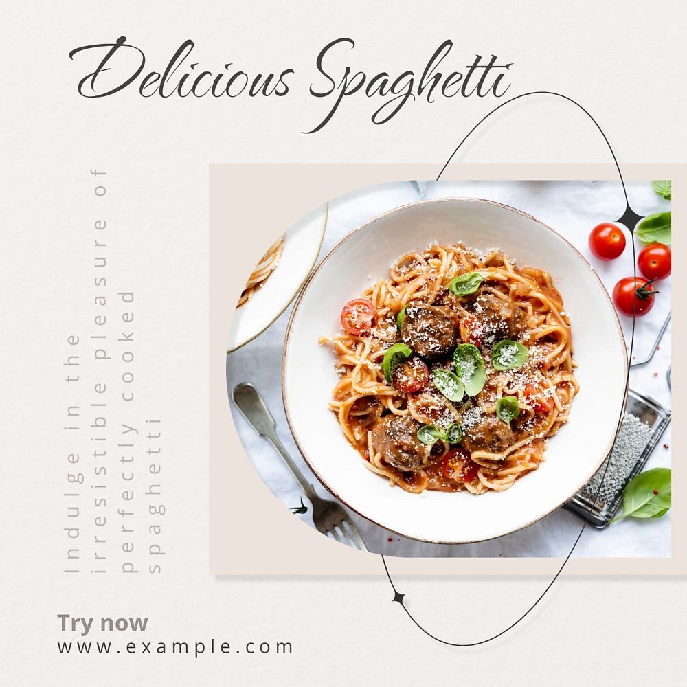 Delicious spaghetti Instagram post template, editable text