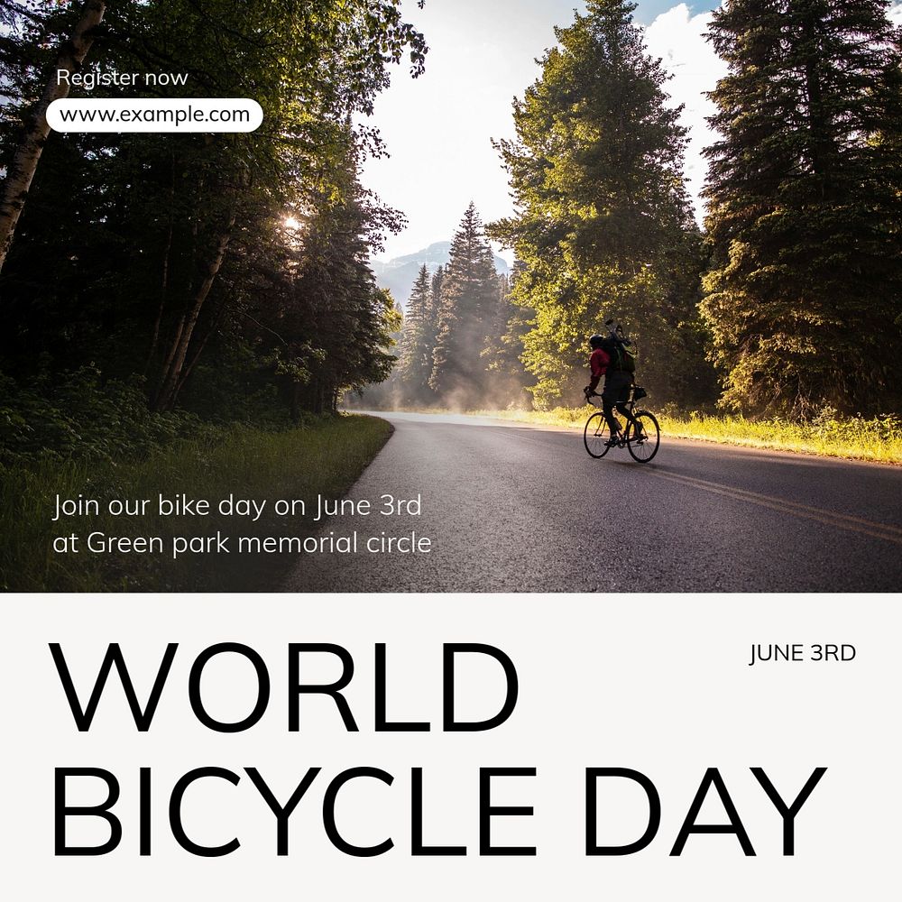 World bicycle day  Instagram post template, editable text