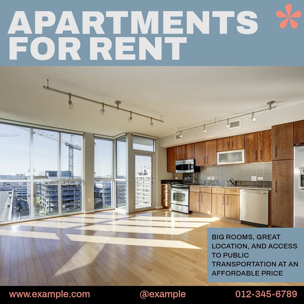 apartment for rent Instagram post template, editable text