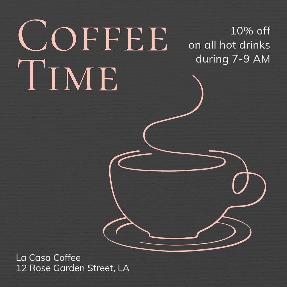 Coffee shop promotion Instagram post template, editable text