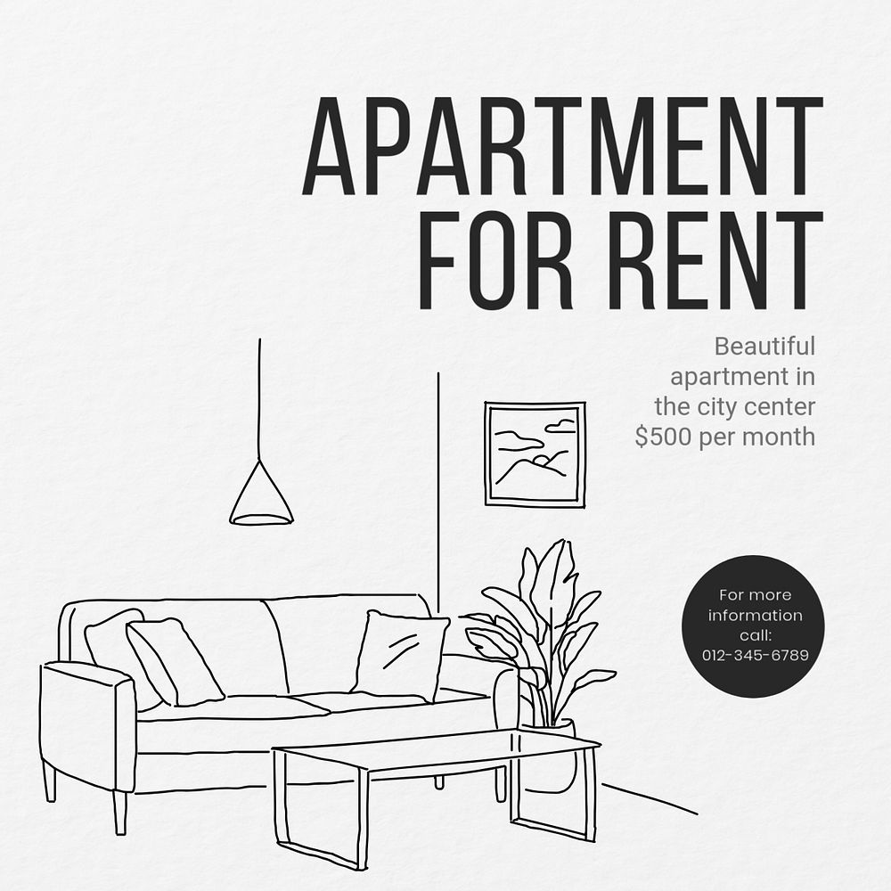 Apartment rental Instagram post template, editable text