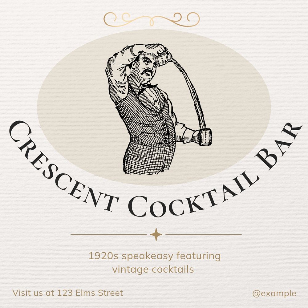 Cocktail bar Instagram post template, editable text