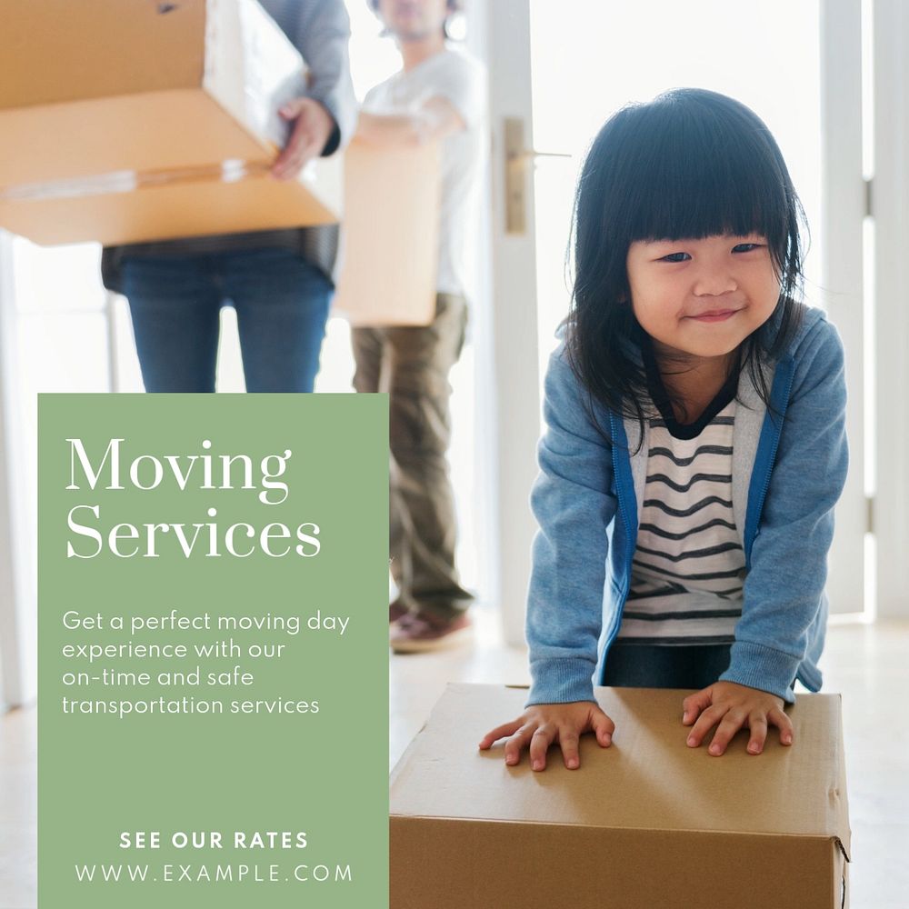 Moving services Instagram post template, editable text