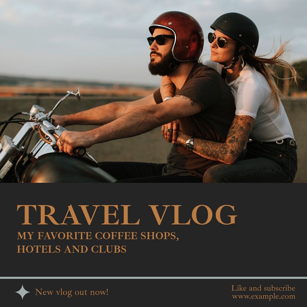 Travel vlog Instagram post template, editable text