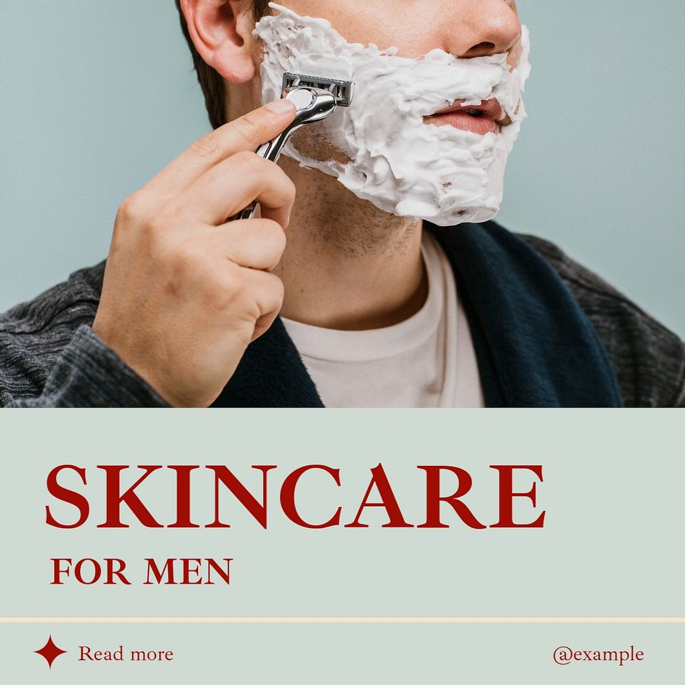 Men's skincare Instagram post template, editable text