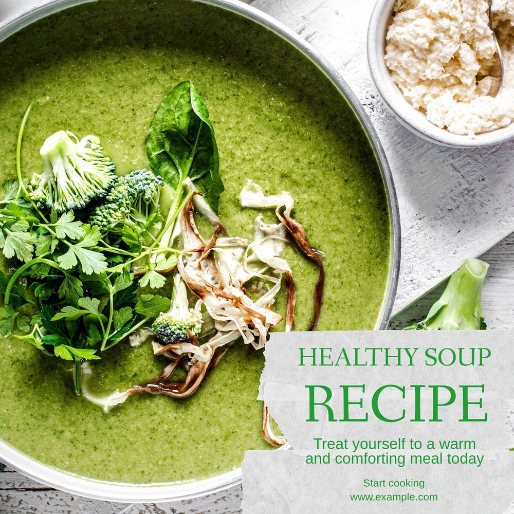 Healthy soup recipe Instagram post template, editable text