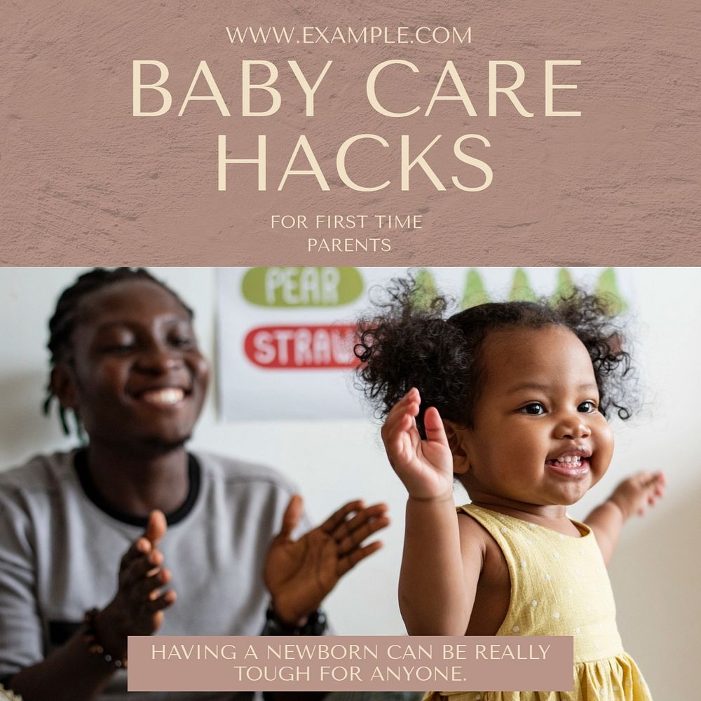 Baby care hacks Instagram post template, editable text