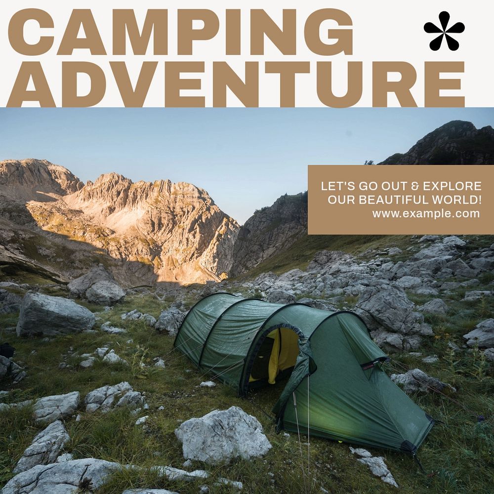 Camping adventure Instagram post template, editable text