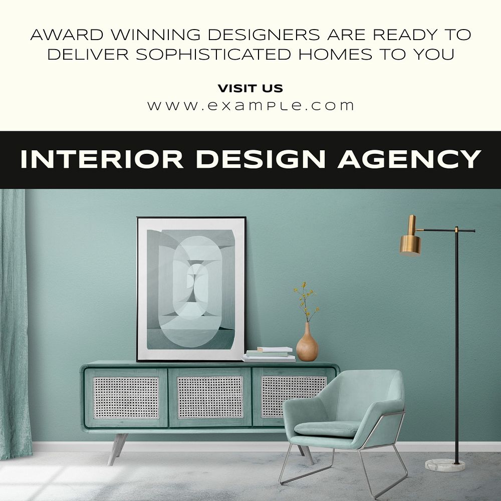 Interior design agency Instagram post template, editable text