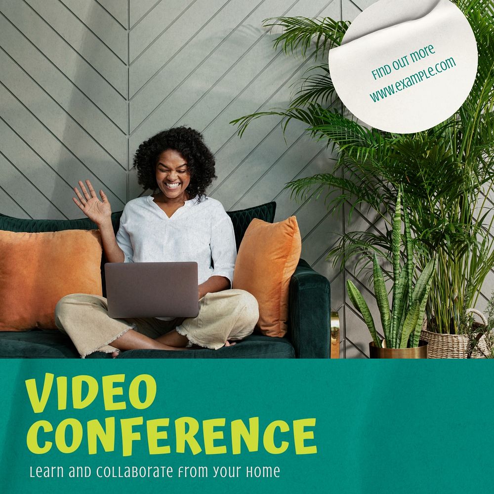 Video conference Instagram post template, editable text