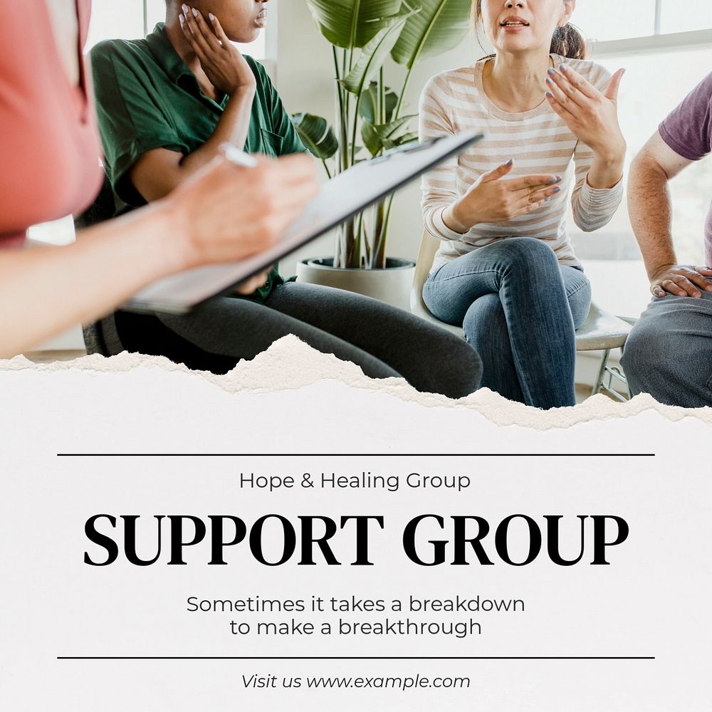 Support group Instagram post template, editable text