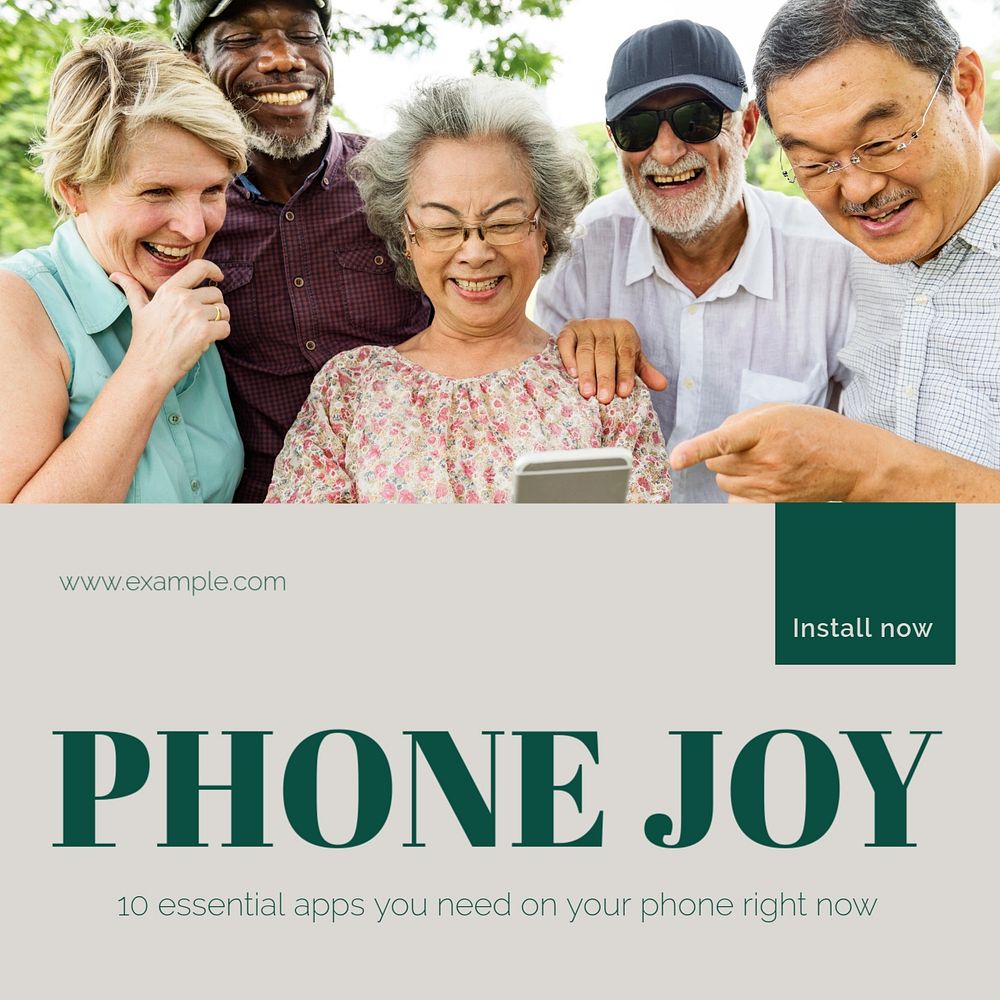 Phone joy Instagram post template, editable text