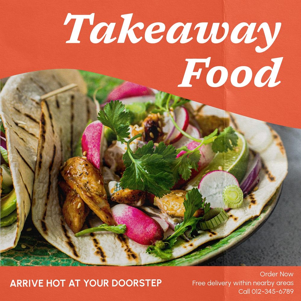 Takeaway food  Instagram post template, editable text