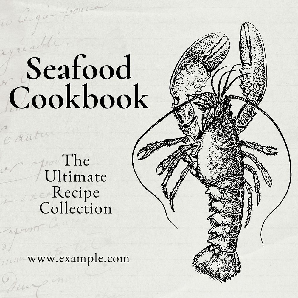 Seafood cookbook Instagram post template, editable text