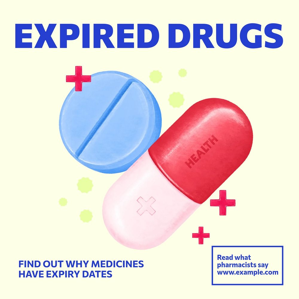 Drug expiry Instagram post template, editable text