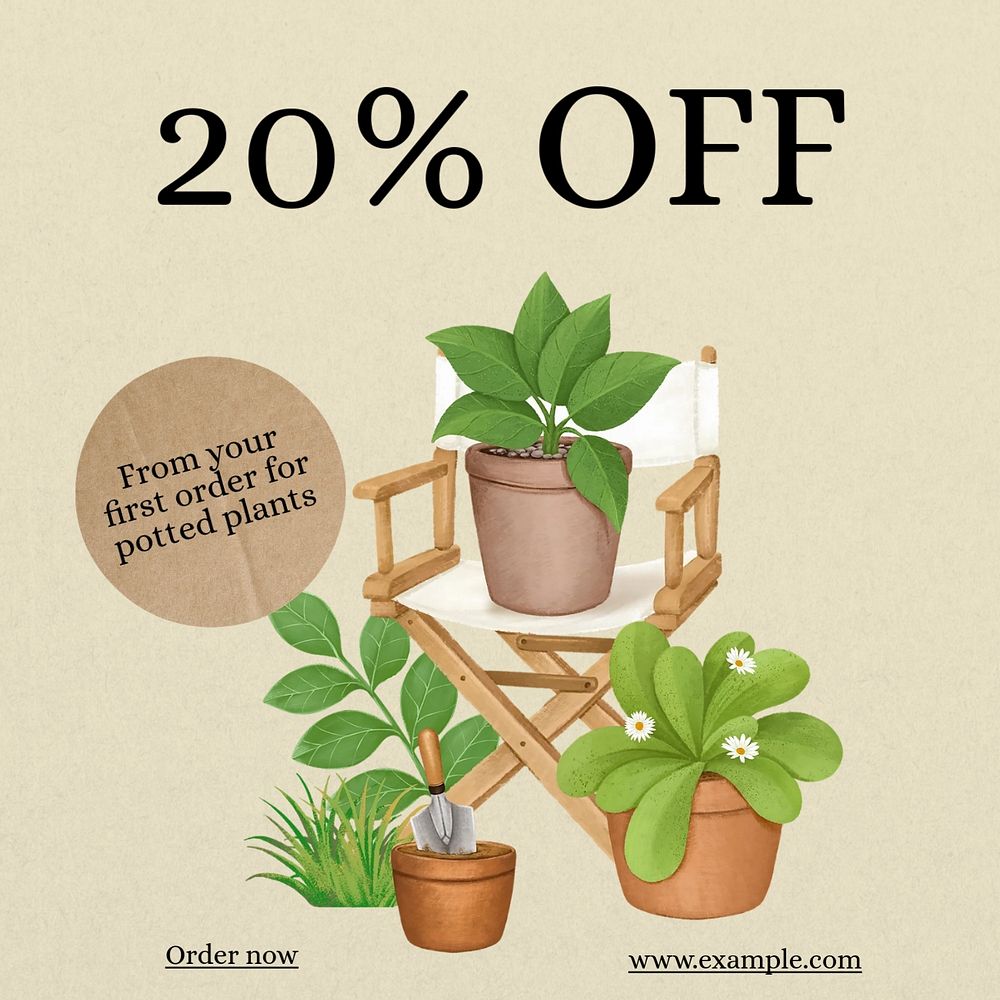 Plant shop Instagram post template, editable text