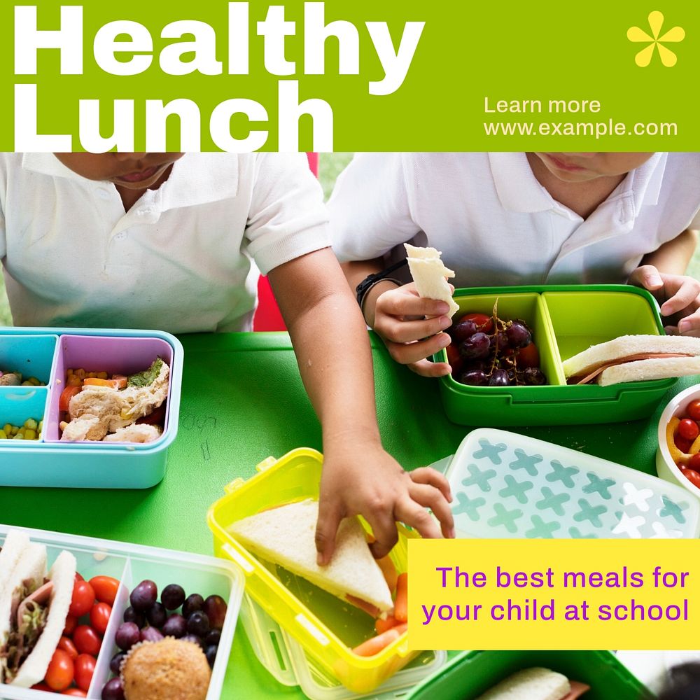 Healthy school lunch Instagram post template, editable text