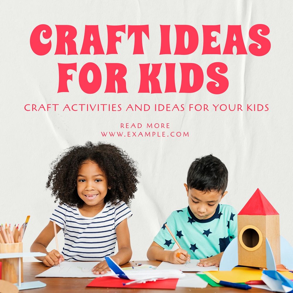 Craft ideas for kids Instagram post template, editable text