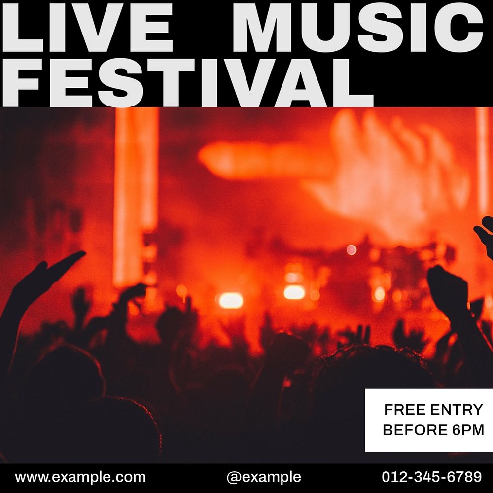 Live music festival Instagram post template, editable text