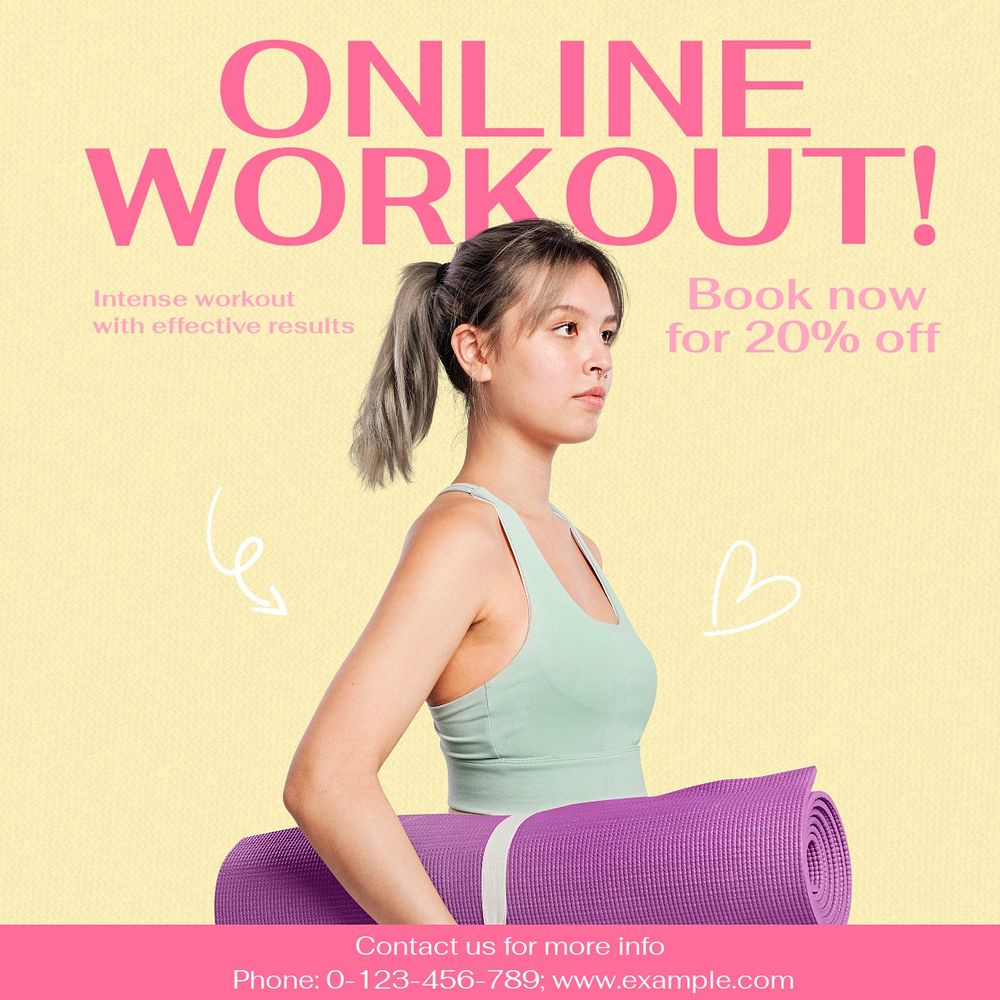 Online workout Instagram post template, editable text