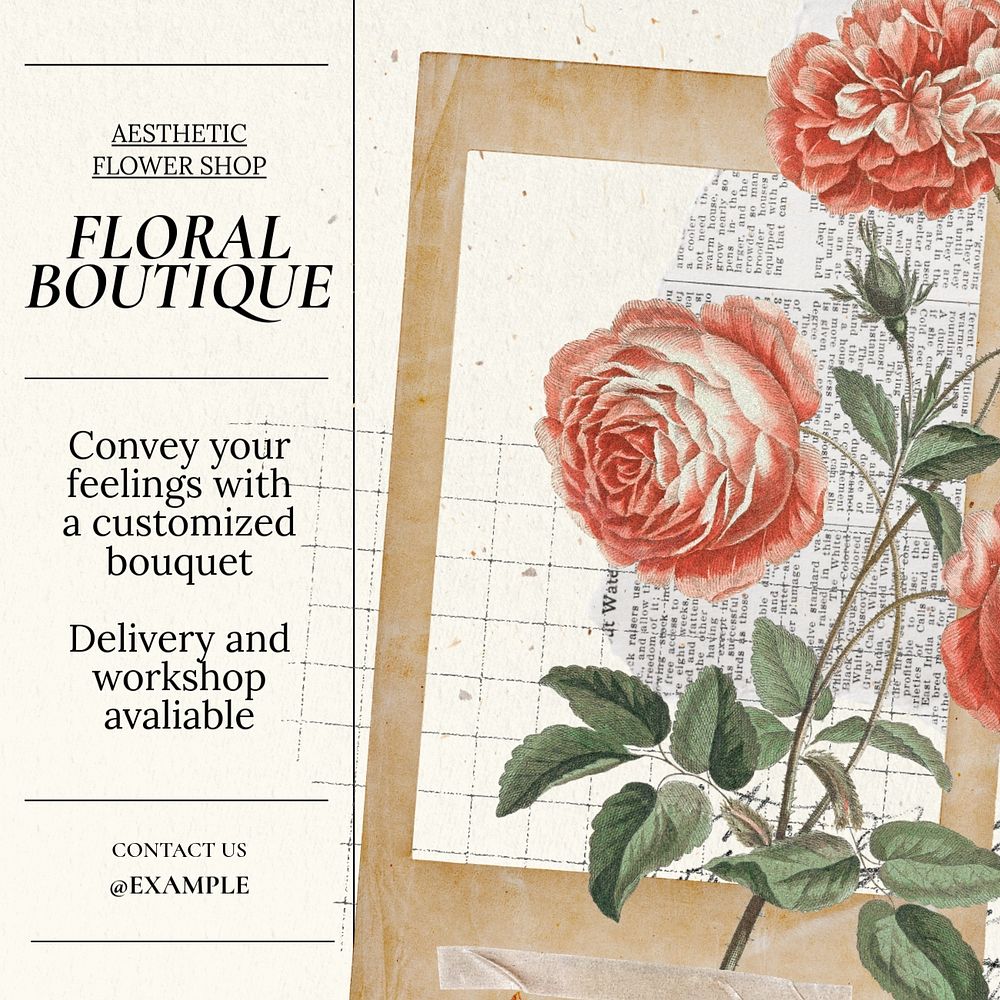 Floral boutique Instagram post template, editable text