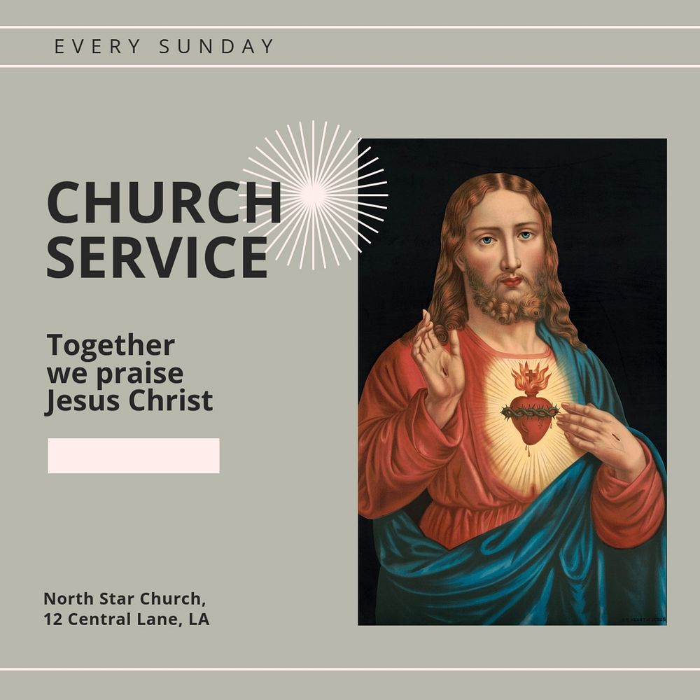 Church service Instagram post template, editable text