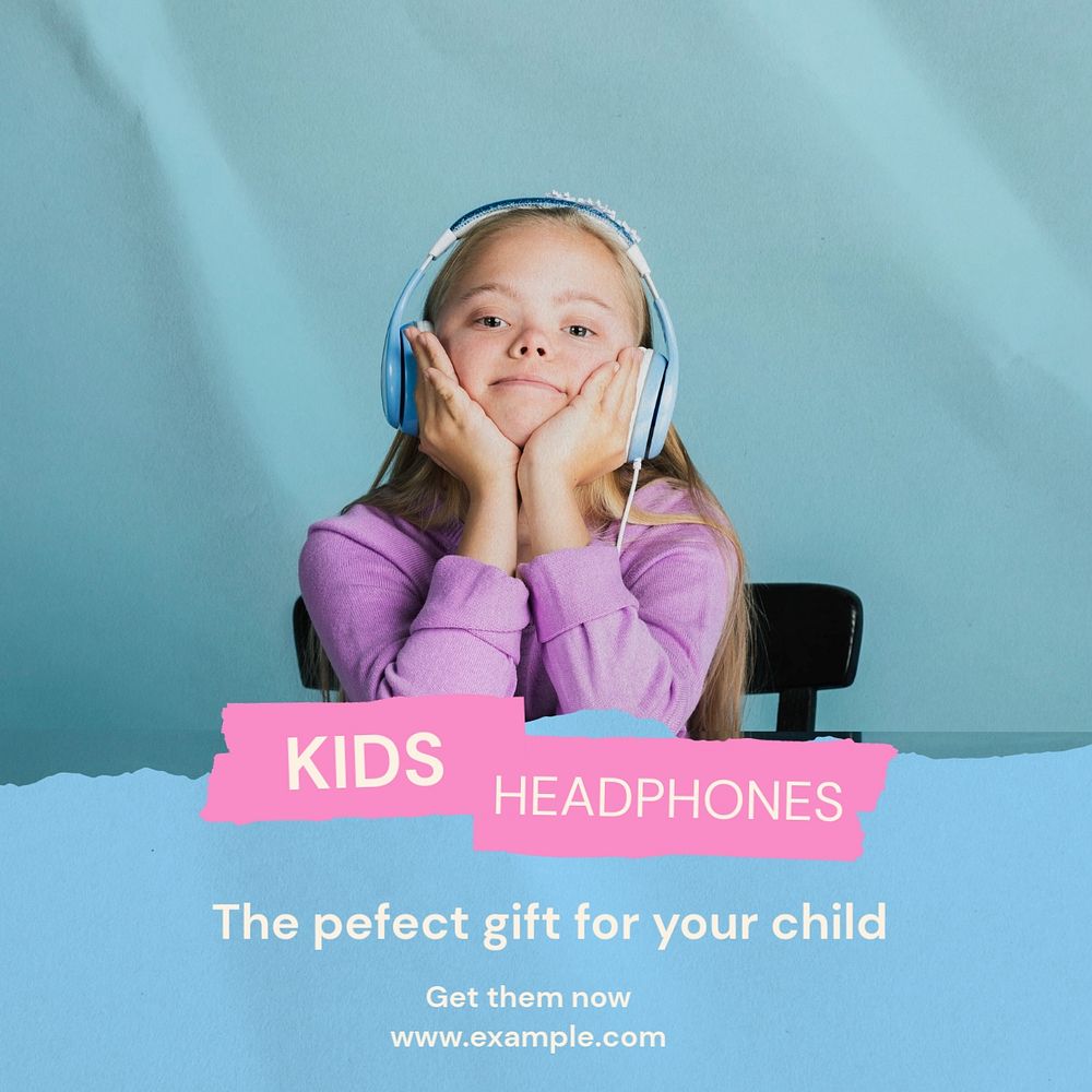 Kid's headphones Instagram post template, editable text