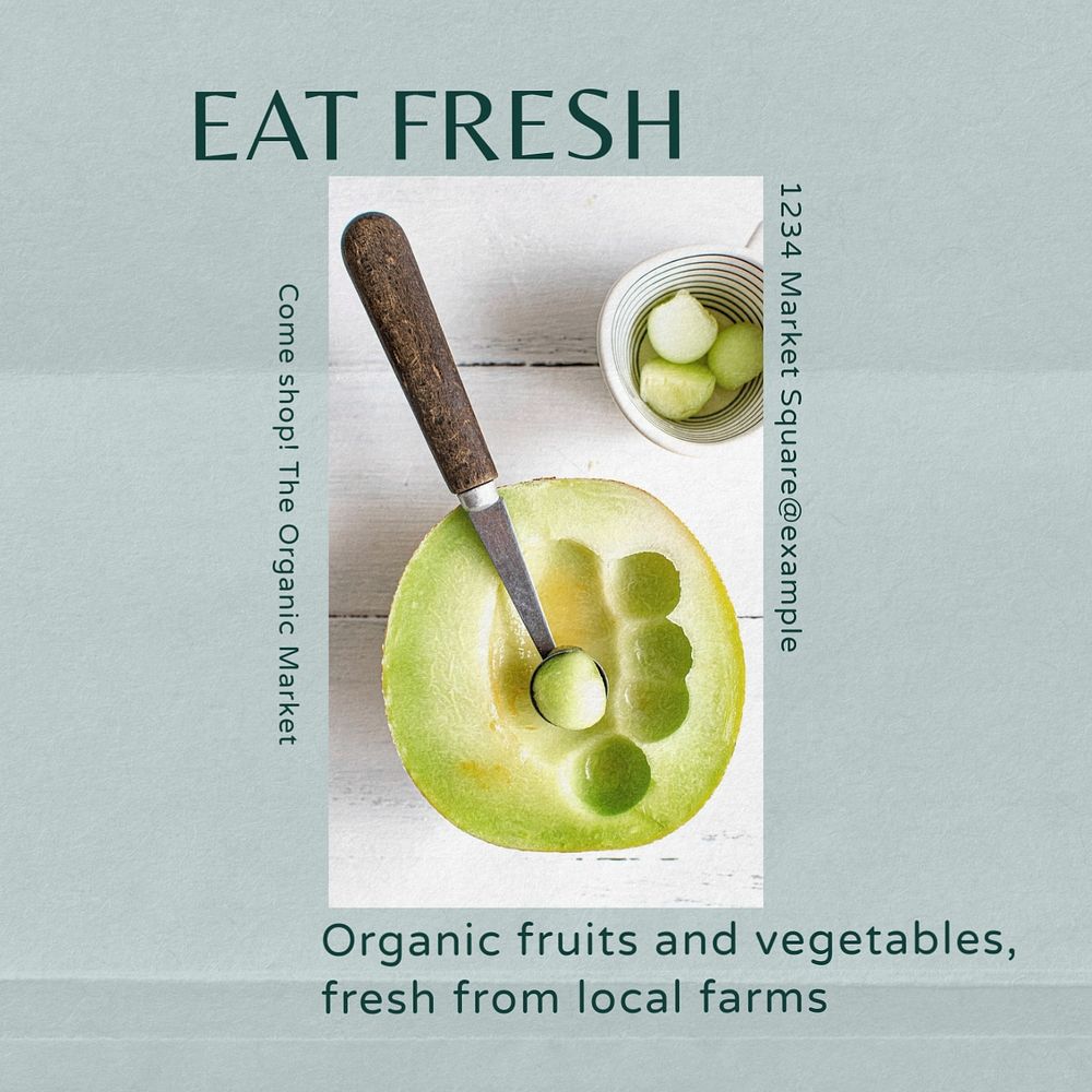 Organic supermarket Instagram post template, editable text