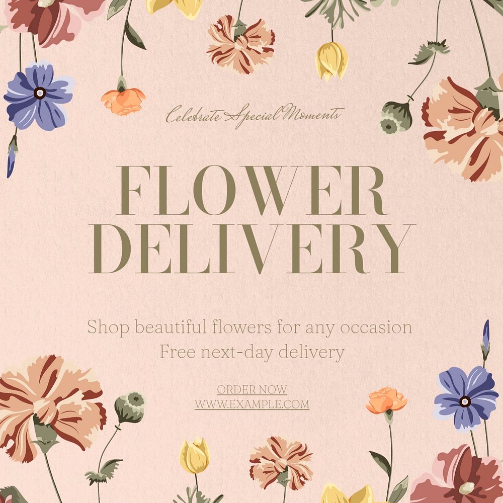 Flower delivery Instagram post template, editable text