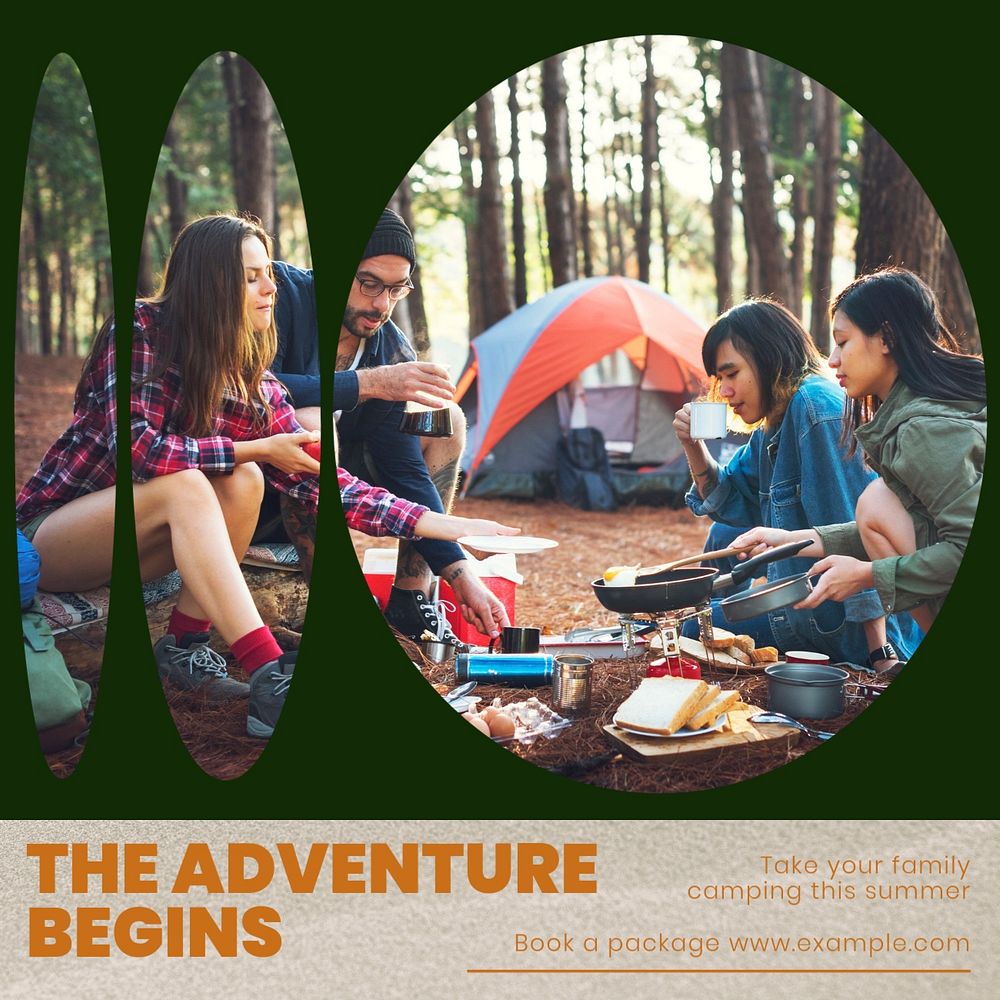 Family camping Instagram post template, editable text