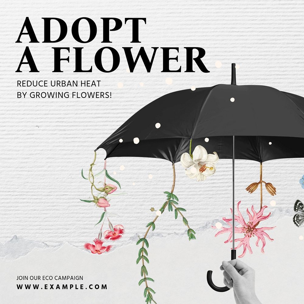 Grow flower Instagram post template, editable text