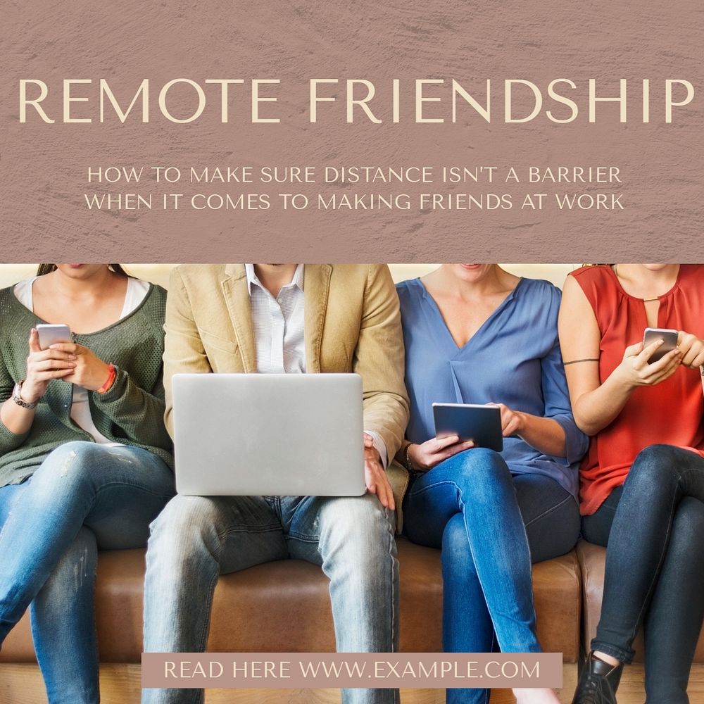 Remote friendship Instagram post template, editable text