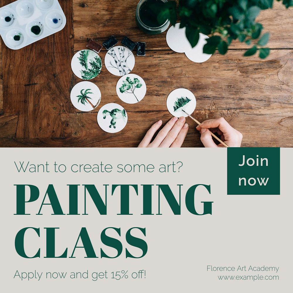 Painting class Instagram post template, editable text