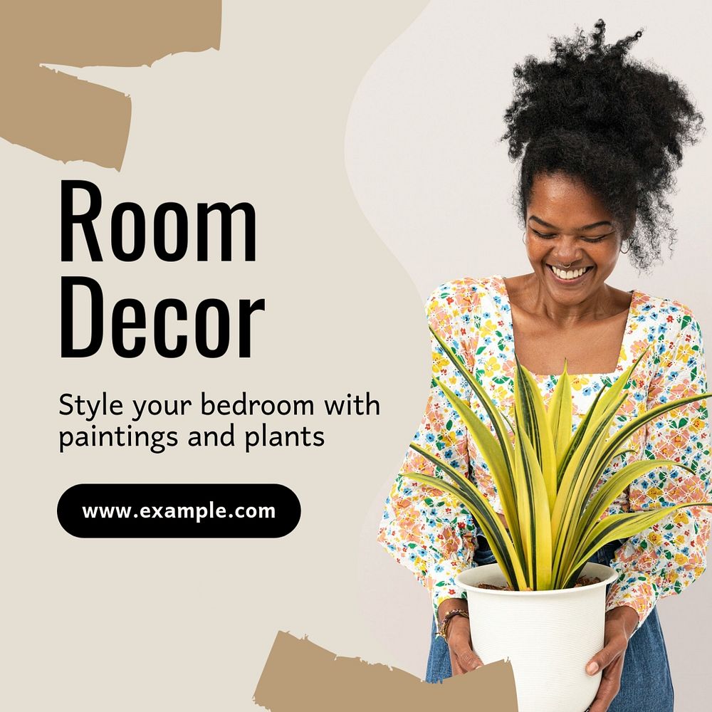 Room decoration Instagram post template, editable text