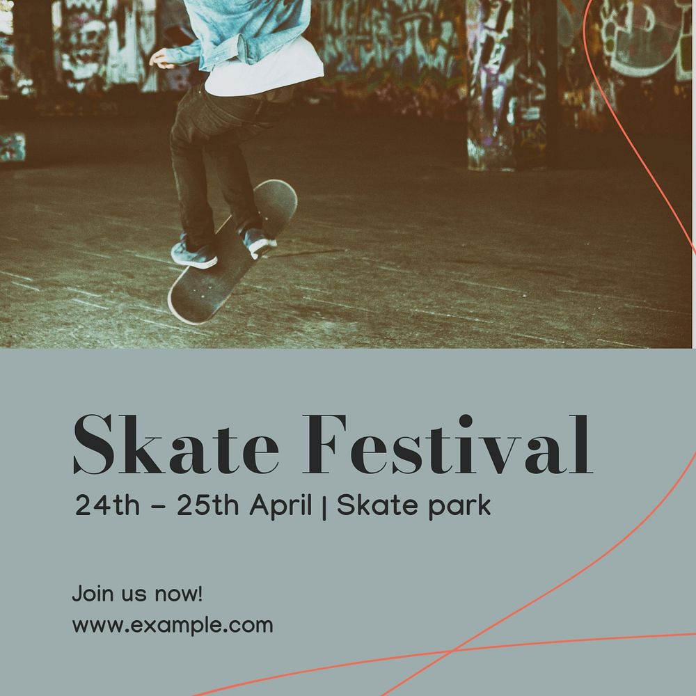 Skate festival Instagram post template, editable text