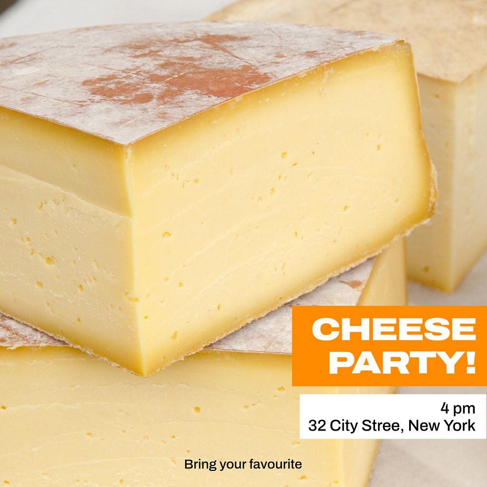 Cheese party Instagram post template, editable text